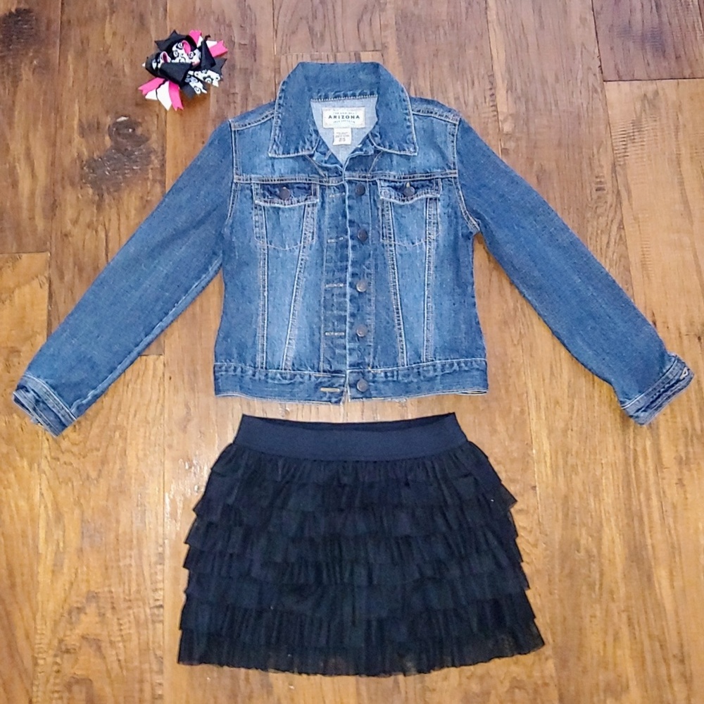 Girl's Denim Jacket & Ruffled Mini Skirt!